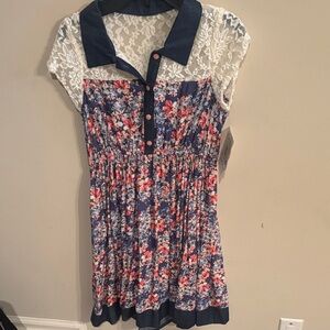 Bonnie Jean Navy Blue Floral Lace Top Dress